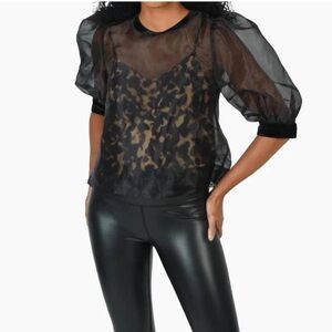 Emily McCarthy Black Puffed Sleeve Sheer Bella Top women’s M NWT